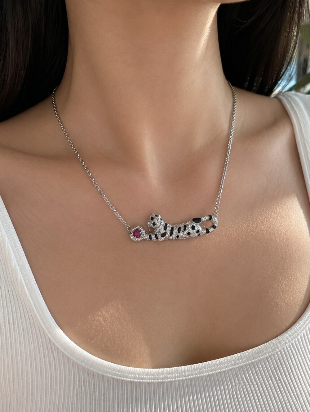 sterling silver s925 leopard cz necklace